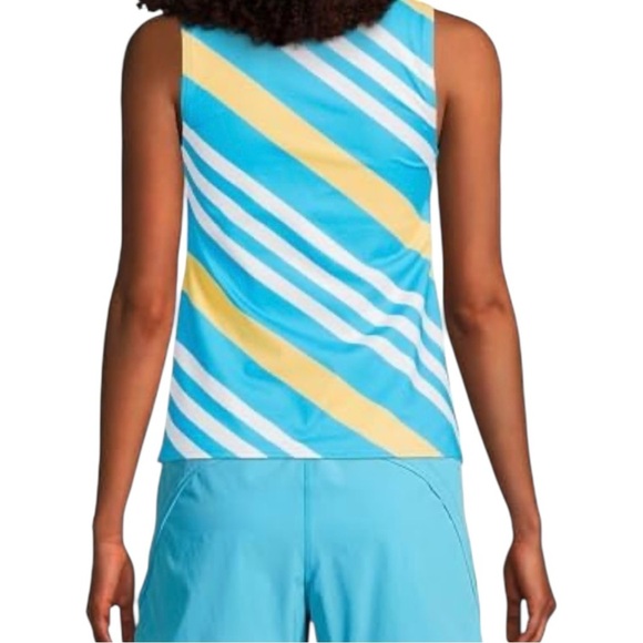 LANDS' END Blue and Yellow Size 10 Chlorine Resistant High Neck Tankini Swim Top - Picture 2 of 12